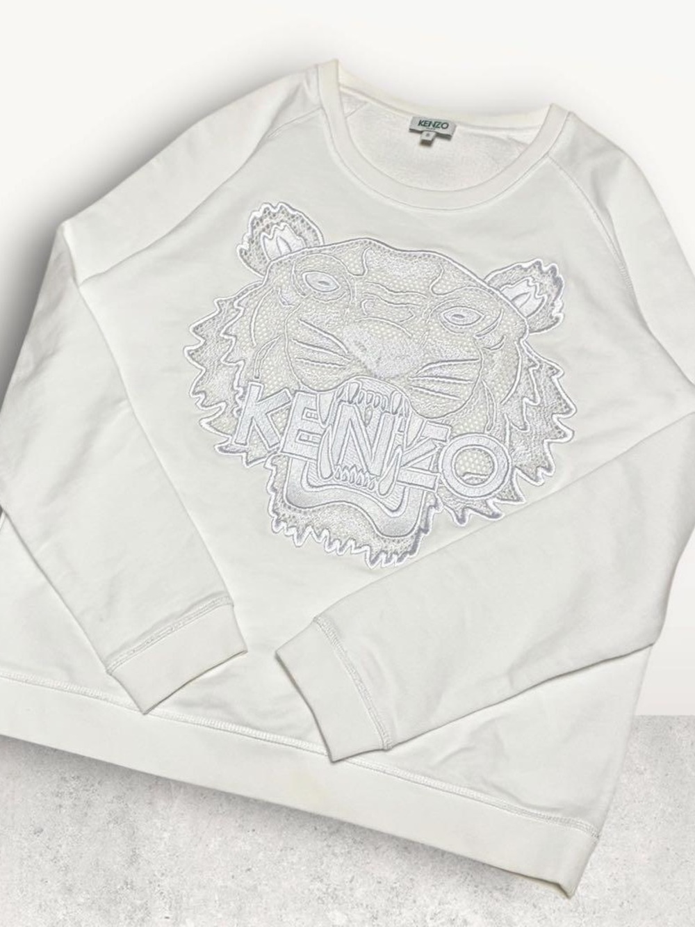 Kenzo White Tonal Tiger Embroidered Crewneck Sweatshirt